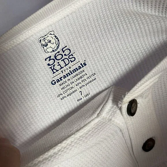 365 KIDS Garanimals - White Polo Waffle Shirt - Long Sleeve 2 Button - Size 7 - Picture 3 of 3